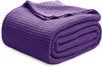 Bedsure Gentlesoft 100% Cotton Blanket King Size for Bed - Breathable and Soft for Spring Summer, Thick Cozy Waffle Weave Blanket Gifts for Women, Purple, 104x90 inches