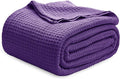 Bedsure Gentlesoft 100% Cotton Blanket Queen Size for Bed - Breathable and Soft for Spring Summer, Thick Cozy Waffle Weave Blanket Gifts for Women, Purple, 90x90 Inches