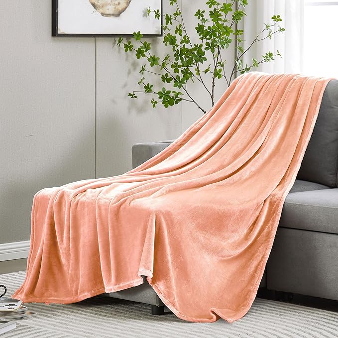 DREAMNINE Oversized Soft Fuzzy Fleece Throw Blanket Twin Size 60" x 80", Decorative Large Solid Lightweight Velvet Bed Blanket,Big Cute Cozy Accent Shaggy Microfiber Flannel Blankets for Bedroom,Peach