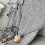 Chenille Throw Blanket for Couch with Tassels,60"X88" Soft Lightweight Knitted Boho Decorative Blankets for Bed and Sofa,Light Grey
