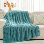 NEWCOSPLAY Super Soft Twin Blanket Teal Premium Silky Flannel Fleece 3D Waffle Checkered Lightweight Bed Blanket All Season Use (Light Teal, Twin(60"x80"))