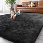 Shag Black Rug 6x9 Area Rugs for Bedroom Living Room - Non Slip Ultra Soft Large Fluffy Fuzzy Plush Shaggy Furry Bedside Rug for Dorm Kids Room Nursery Playroom,Home Office Modern Carpet