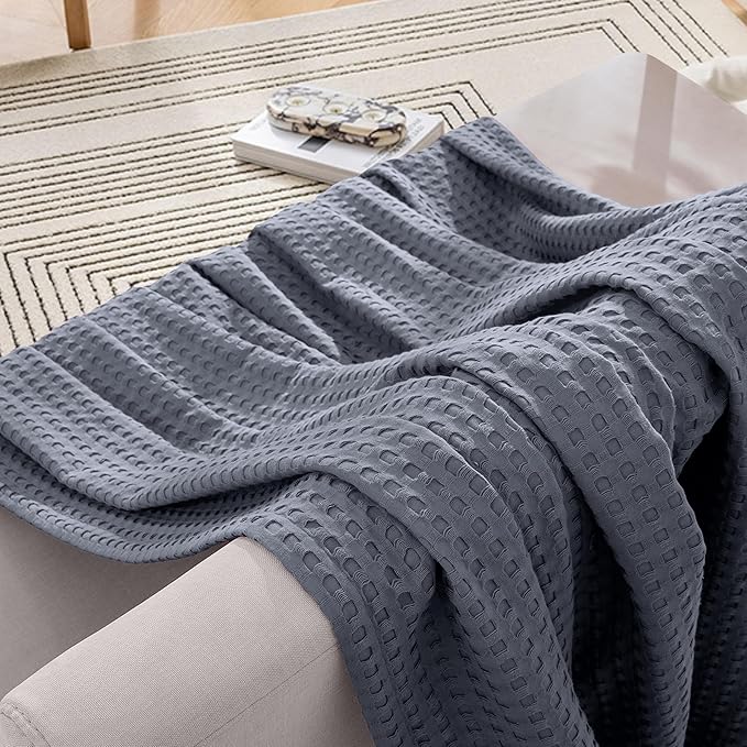 Elegant Comfort Premium 100% Cotton Waffle Blanket - Lightweight Breathable Waffle Weave Bed Blanket - Soft and Warm All Season Blanket for Couch, Sofa and Bed, Twin Size 68x88 Inches, Gray