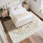 CRYPTOLITE 9x11 Area Rug for Living Room, Modern Washable Rug Non Slip Low Pile Large Area Rugs for Living Room, Bedroom, Farmhouse, Dining Room,Beige
