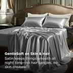 Bedsure Satin Sheets Queen Size - 4 Piece Silky Bedsheets with 15 Inches Deep Pocket Fitted Bedsheet,1 Flat Sheet, 2 Satin Pillowcases, Good for Hair & Skin (Queen, Dark Grey)