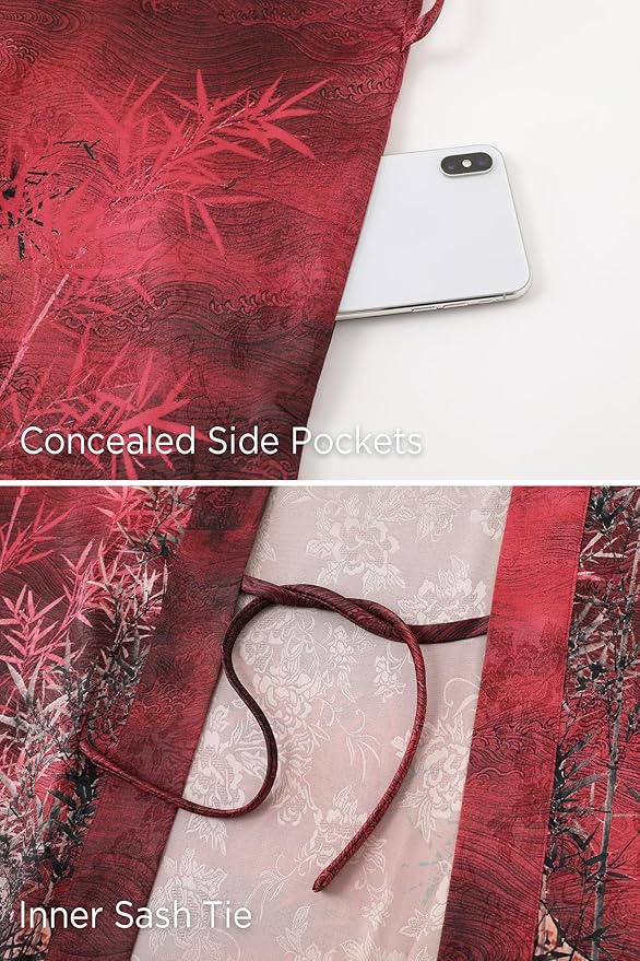 PRODESIGN Kimono Robes for Women - Long Silky Sleepwear Nightgown Bathrobe Floral Dressing Gowns Blouse Bride Bridesmaid Robe