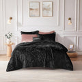 Intelligent Design Queen Comforter Set, Velvet Comforter Set , Luxury Diamond Quilting Comforter Set, Fluffy Comforter Bed Set with Decorative Pillowand 2 Shams, 4 Piece Black, Full/Queen