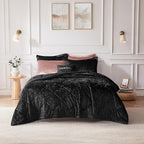 Intelligent Design King Comforter Set, Velvet Comforter Set , Luxury Diamond Quilting Comforter Set, Fluffy Comforter Bed Set with Decorative Pillowand 2 Shams, 4 Piece Black, King/ Cal King