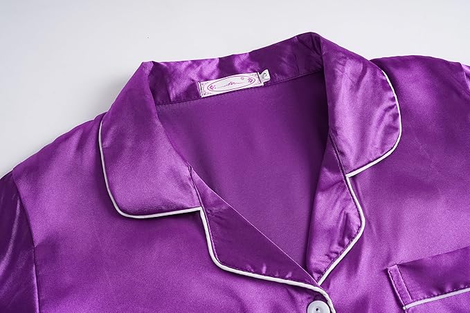 Hupohoi Unisex Girls Boys Kids Pajama Sets Button Down Satin Sleepwear Nighty 3PCS Silky Lounge Sets Nightwear