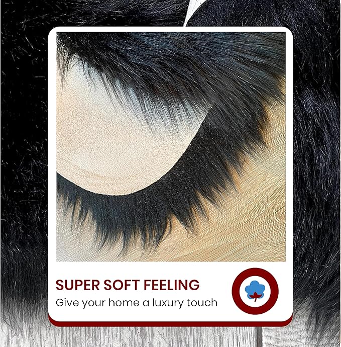 LAMBZY Bear Skin Rug Super Soft Fluffy Faux Fur for Bedroom Floor Sofa Living Room High-Density Plush Shaggy Carpet Sofa Cover Bedside Sheepskin Rug (3'x5', Black)