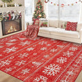 XLUEZ Christmas Area Rug 6x9 Living Room Rugs, Machine Washable Boho Christmas Tree Snowflake Rug Non-Slip Soft Low Pile Holiday Indoor Rugs for Bedroom Kitchen Dining Room Office(Xmas Red, 6'x9')