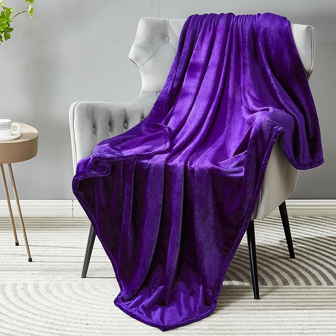 DREAMNINE Pack of 10 Soft Fuzzy Fleece Throw Blanket for Couch Sofa 50" x 60", Decorative Solid Lightweight Velvet Blankets for Chair, Cozy Accent Shaggy Plush Flannel Blanket for Bedroom, Purple