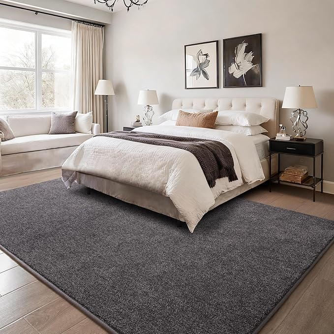 Keeko 3x5 Area Rugs for Living Room, Soft Modern Memory Foam Bedroom Rug Washable Indoor Rug Low Pile Minimalist Non Slip Carpet for Kids Nursery Dorm Room Home Decor Dark Grey