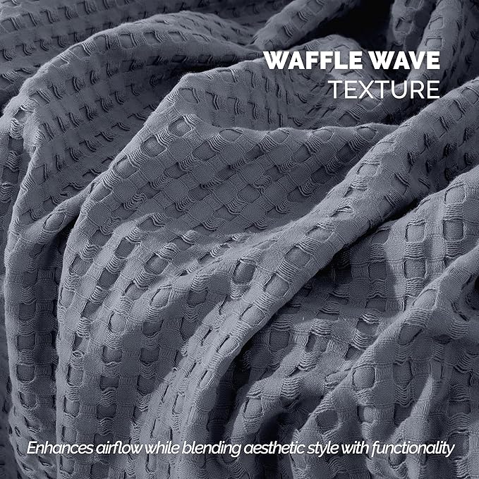 Elegant Comfort Premium 100% Cotton Waffle Blanket - Lightweight Breathable Waffle Weave Bed Blanket - Soft and Warm All Season Blanket for Couch, Sofa and Bed, Full Size 88x88 Inches, Gray