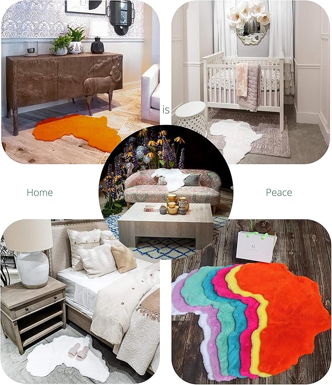 Lith Home Afro Faux Rabbit Fur Rug&Throw-Ultra Soft Plush Luxurious Chair Couch Sofa Bed Furniture Cover or Nursery Room-3x3 ft White African Map Shape