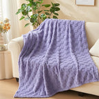 NEWCOSPLAY Super Soft King Blanket Lavender Premium Silky Flannel Fleece 3D Checkered Lightweight Bed Blanket All Season Use (Lavender Checkered, King(90"x110"))