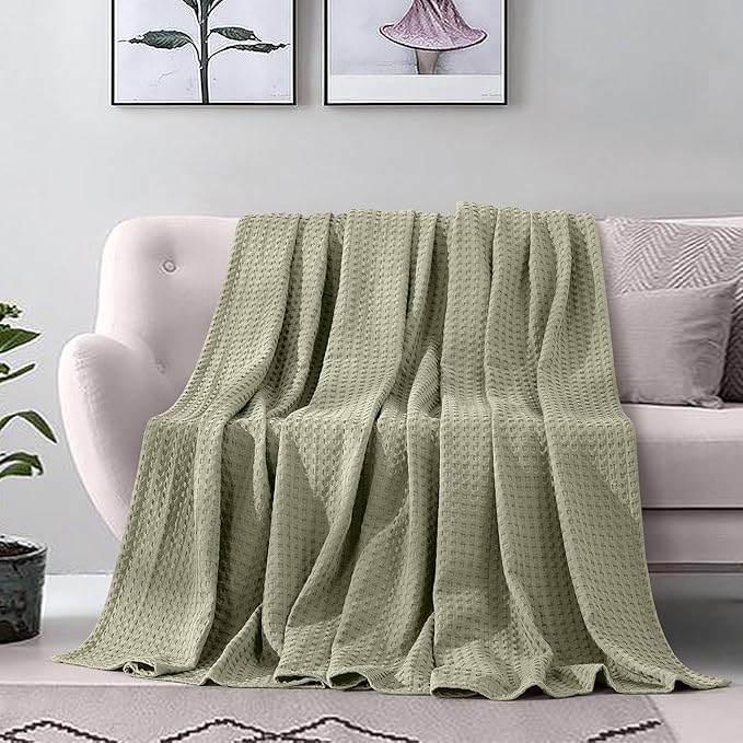 Elegant Comfort Premium 100% Cotton Waffle Blanket - Lightweight Breathable Waffle Weave Bed Blanket - Soft and Warm All Season Blanket for Couch, Sofa and Bed, TwinXL Size 68x90 Inches, Sage