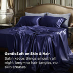 Bedsure Satin Sheets Full Size - 4 Piece Silky Bedsheets with 15 Inches Deep Pocket Fitted Bedsheet,1 Flat Sheet, 2 Satin Pillowcases, Good for Hair & Skin (Full, Navy)