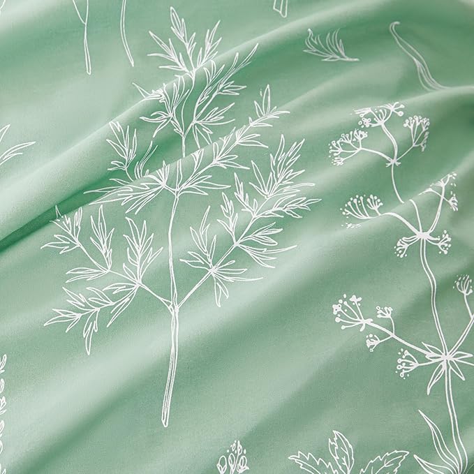 Love's cabin Sage Green Comforter Set Full - Full Size Comforter Set, 3 Pieces Cute Floral Bedding Sets for All Seasons,1 Soft Reversible Botanical Flowers Comforter and 2 Pillow Shams