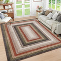 RUGSREAL Large Living Room Area Rug 10x13 Braided Washable Rug Non Slip Bedroom Carpet Stain Resistant Dining Room Throw Braid Printed Rug Farmhouse Accent Carpet for Home Decor Office, Crimson/Earthy