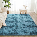 Litanika 9x12 Shag Area Rug for Living Room Bedroom, Tie-Dyed Blue High Pile Soft Plush Shaggy Furry Bedside Playroom Dorm Carpet, Non-Slip, Non-Shedding Modern Indoor Floor Rug