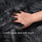 Latepis Living Room Rugs 6x9 Faux Sheepskin Fur Dark Grey Rug for Bedroom Fuzzy Fluffy Rug for Sofa Floor Entertainment Room Luxury Home Decor