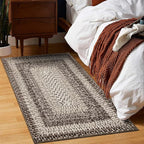 RUGSREAL Entryway Rug 2x3 Small Bedside Throw Mat with Rubber Backing Machine Washable Living Room Rug Non Slip Bathroom Mat Stain Resistant Braided Print Carpet for Dining Room Kitchen Hallway, Mocha