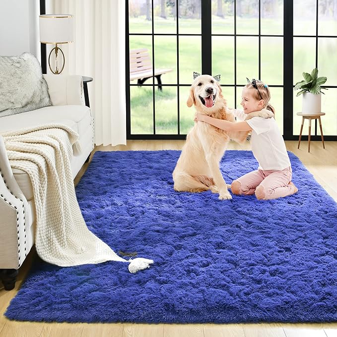 Noahas Fluffy Bedroom Rug,3x5 Feet Plush Fuzzy Navy Blue Area Rugs for Living Room, Non Slip Thick Soft Shaggy Nursery Furry Floor Dorm Kids Carpet
