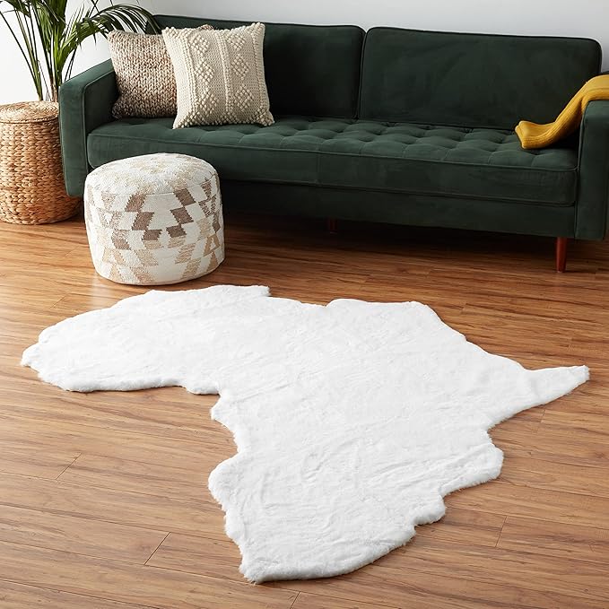 Lith Home African Decor for Home/Faux Rabbit Fur Area Rug Throw/Client Call It Impactful Gift - Soft Plush Luxurious Nursery, Living and Bedroom Floor, Chair Couch Sofa Bed Cover- 6x6 ft (White)