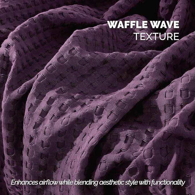 Elegant Comfort Premium 100% Cotton Waffle Blanket - Lightweight Breathable Waffle Weave Bed Blanket - Soft and Warm All Season Blanket for Couch, Sofa and Bed, Full Size 88x88 Inches, Purple