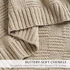 EVERGRACEHOME Modern Checkered Chenille Throw Blanket, Soft Cozy Plaid Knitted Blanket for Sofa & Couch, Decorative Knit Throw for Bed and Living Room, Sand Dune, 60" x 80"