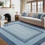 RUGSREAL Washable Rug 5x7 Boho Accent Carpet Modern Geometric Indoor Throw Floor Cover Braided Print Rugs Low Pile Non Slip Farmhouse Rustic Bohemian Carpet for Living Room Bedroom, Blue