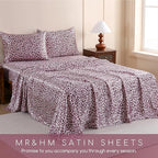 MR&HM Satin Sheets with Elastic Corner Straps, Twin XL Size 3-Piece Silky Bedding Set, Deep Pocket 15 Inches, Good for Hair & Skin (Twin XL, Pink Leopard)