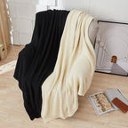 Longhui bedding Black Cotton Cable Knit Throw Blanket for Couch Sofa Chair Bed Home Decorative, 3.4 Pounds 60 x 80 Inch Lightweight Woven Throw Blankets with Bonus Laundering Bag