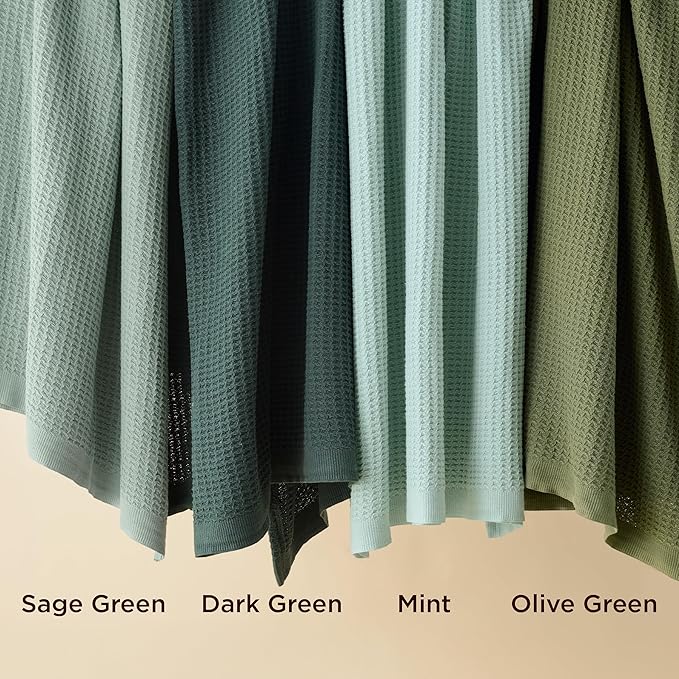 Bedsure Gentlesoft 100% Cotton Blanket Queen Size for Bed - Breathable and Soft for Spring Summer, Thick Cozy Waffle Weave Blanket Gifts for Women, Dark Green, 90x90 Inches