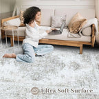 XLUEZ Area Rug 6x9 Living Room Rug, Machine Washable Vintage Distressed Medallion Rug Non-Slip Soft Low Pile Large Indoor Rugs for Bedroom Kitchen Dining Room Office(Taupe,6'x9')