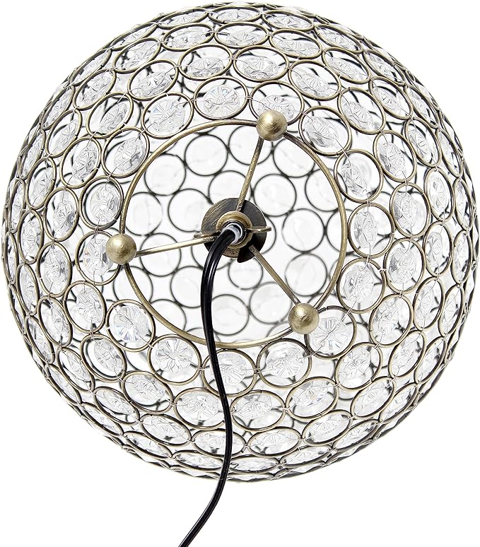 Elegant Designs LT1067-ABS 10" Elipse Crystal Collection Metal Crystal Ball Sequin Table Desk Lamp for Accent Lighting, Décor, Living Room, Antique Brass