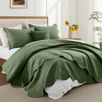 IR Imperial Rooms 8 Pack Quilt King Size Bedding (106" x 96") - Bulk Wholesale for Hotels, Guest Bedroom & Airbnbs - Lightweight Microfiber Reversible Floral Embossed Quilts Bedspreads (Olive Green)