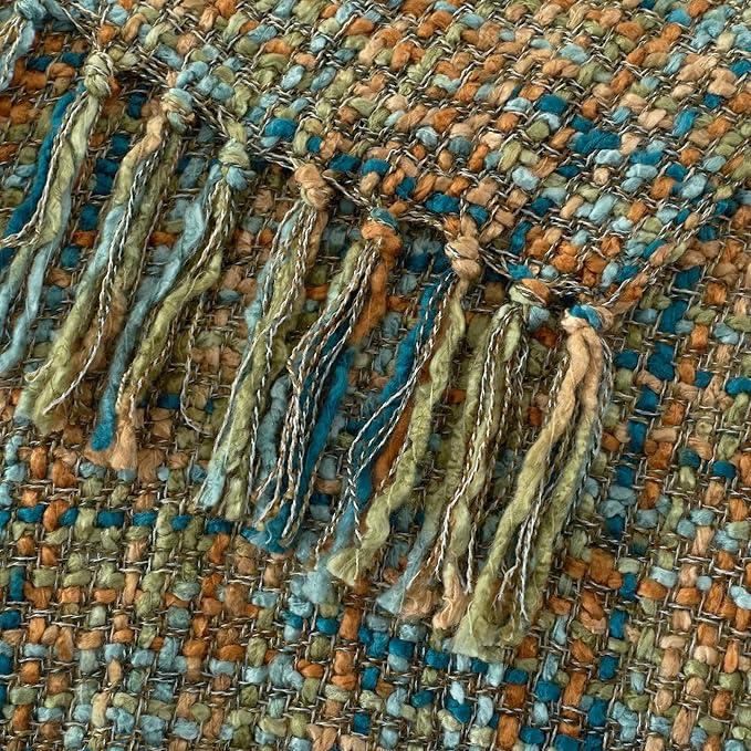Multi-Color Gold Green Cable Woven Throw Blanket for Couch,60"X80" Boho Style Textured Blankets for Home Decor,Super Soft Warm Cozy Chunky Blanket with Decorative Tassels for Bed