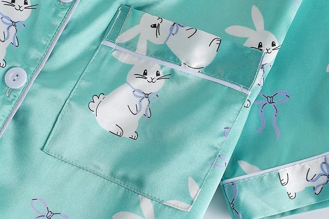 Hupohoi Unisex Girls Boys Kids Pajama Sets Button Down Satin Sleepwear Nighty 3PCS Silky Lounge Sets Nightwear