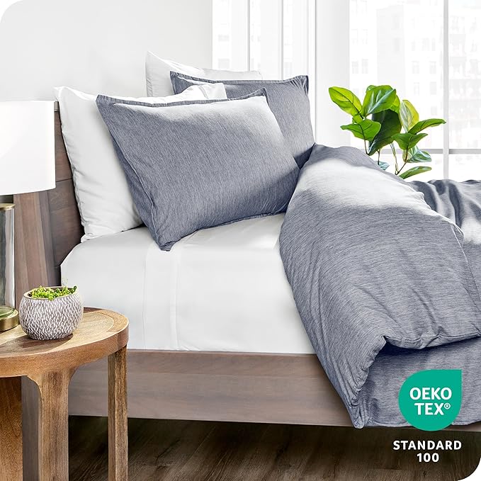 Bare Home Bedding Duvet Cover Queen Size - Premium 1800 Super Soft Collection - Lightweight Duvet Cover - Soft Textured Bedding (Queen, Heathered Midnight Blue)