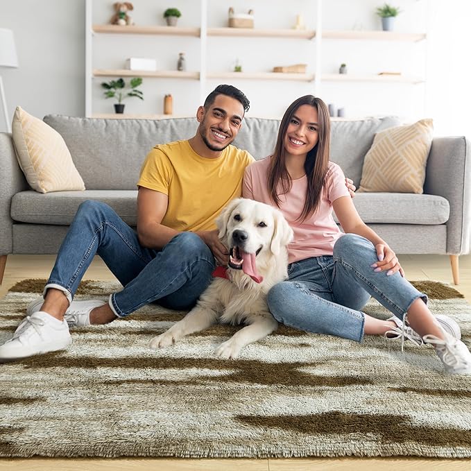 Noahas Large Fluffy 5x8 Area Rugs for Living Room Bedroom,Khaki Thick Shag Throw Rug,Big Soft Shaggy Bedside Non-Slip Plush Dorm Nursery Kids Carpet