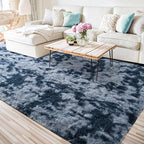 ISEAU Super Soft Rugs for Dorm, College, Apartment, Bedroom Shaggy Area Rug, 3x5 Feet Tie-Dye Carpet Fluffy Mats for Living Room, Non-Slip Abstract Fuzzy Rugs for Girls Boys Kids Room, Dark Blue