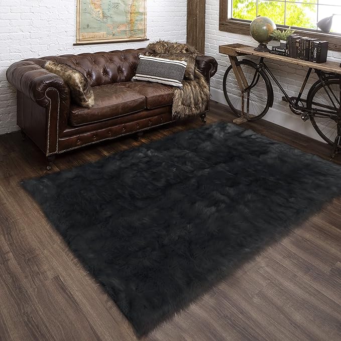 Latepis 4x6 Shag Dark Grey Faux Fur Sheepskin Rug Bedside Plush Rugs Washable Fluffy Rug for Bedroom Dorm Luxury Home Décor, Rectangle