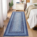 RUGSREAL 2x6 Runner Rug Braided Print Hallway Runner Rug Boho Rug Machine Washable Throw Floor Cover Non Slip Moroccan Carpet for Kitchen Farmhouse Rustic Runner for Living Room Bedroom, Navy