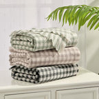 CREVENT Farmhouse Boho Knitted Throw Blanket for Couch Sofa Chair Bed Home Decoration, Soft Warm Cozy Light Weight for Spring Summer Fall (50''X60'' Plaid Tan)