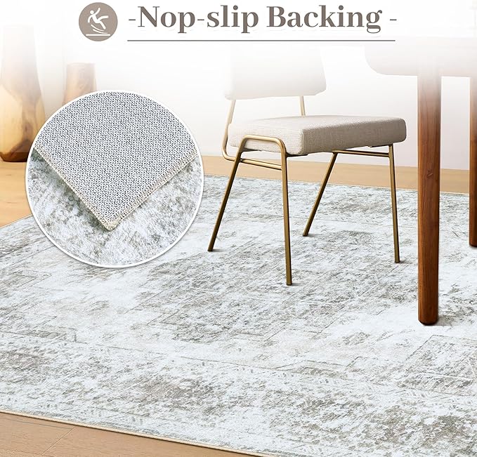 XLUEZ Area Rug 4x6 Vintage Rug, Machine Washable Vintage Distressed Medallion Rug Non-Slip Soft Low Pile Large Indoor Rugs for Bedroom Kitchen Dining Room Office(Taupe,4'x6')