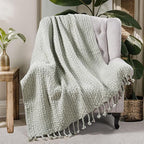 Home Soft Things Basket Weave Throw Blanket, Soft Cozy Warm Blanket with Braided Decorative Throw for Couch Sofa Outdoor Indoor, Silver, 50''x60