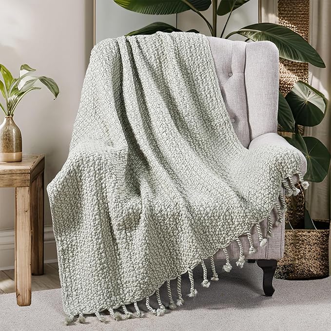 Home Soft Things Basket Weave Throw Blanket, Soft Cozy Warm Blanket with Braided Decorative Throw for Couch Sofa Outdoor Indoor, Silver, 50''x60