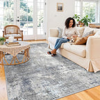 6x9 Washable Living Room Rug – Modern Neutral Abstract Large Indoor Area Rug for Bedroom Dining Room – Non-Slip, Soft, Low-Pile, Thin, Stain-Resistant Indoor Carpet（Blue Grey,6x9）
